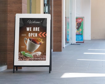 Coffee - WE ARE OPEN - Advertising Banner/Poster / Display, for your own Print