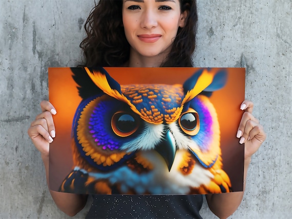 Eule - (Bunt leuchtend) Hoch auflösendes Bild zum selber ausdrucken, Perfekt für Dekorationen, Blickfang, Geschenk, Weihnachtsgeschenk