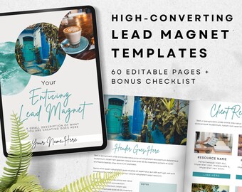 Editable Canva Lead Magnet Template Set for PDF Workbook, eBook, Worksheets, and Cheatsheets with Beautiful Blue and Teal Aesthetic