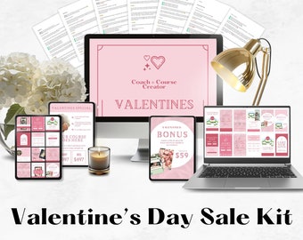 4-in-1 Valentine’s Day Sale Kit for Life Coaches and Course Creators: Social Media and Email Swipe Copy Templates. Vintage, Romantic Style.
