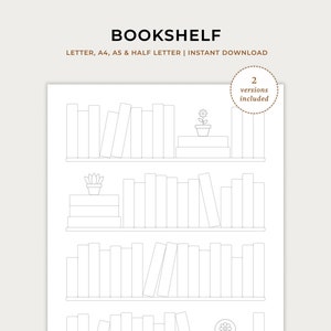 Plantilla imprimible de estantería, libros para leer, libros que he leído, registro de lectura, registro de lectura, A4, A5, carta, mitad, PDF descargable