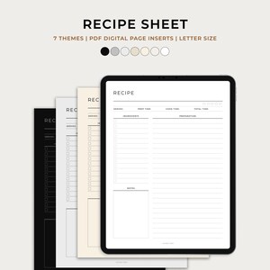 Receptenblad, receptenboeksjabloon, kookboek, dagboek, receptenkaart, blanco receptenpagina, brief, afdrukbare pdf, direct downloaden, GoodNotes