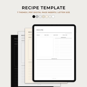 Receptsjabloon, receptenboeksjabloon, kookboekdagboek, receptenkaart, blanco receptenpagina, brief, afdrukbaar, direct downloaden, GoodNotes