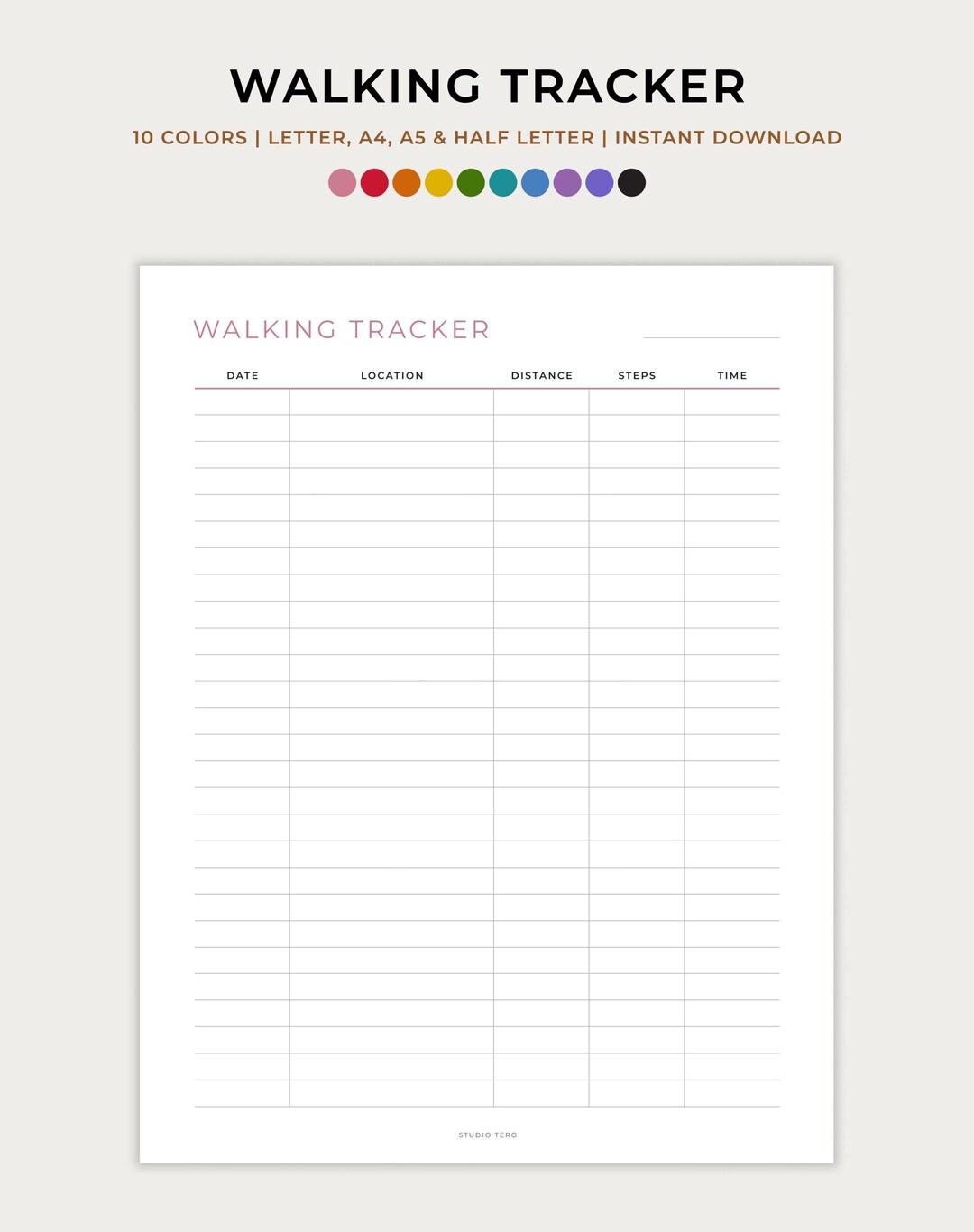 Walking Tracker Printable, Walking Journal, Walking Log, Daily Exercise ...
