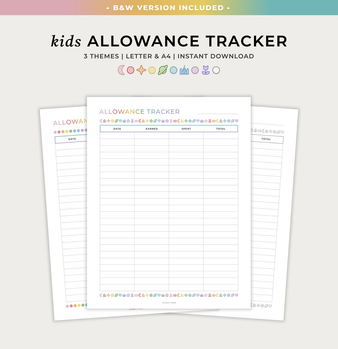 Kids Allowance Tracker, Printable, Minimal, Kids Allowance Log, Kids ...