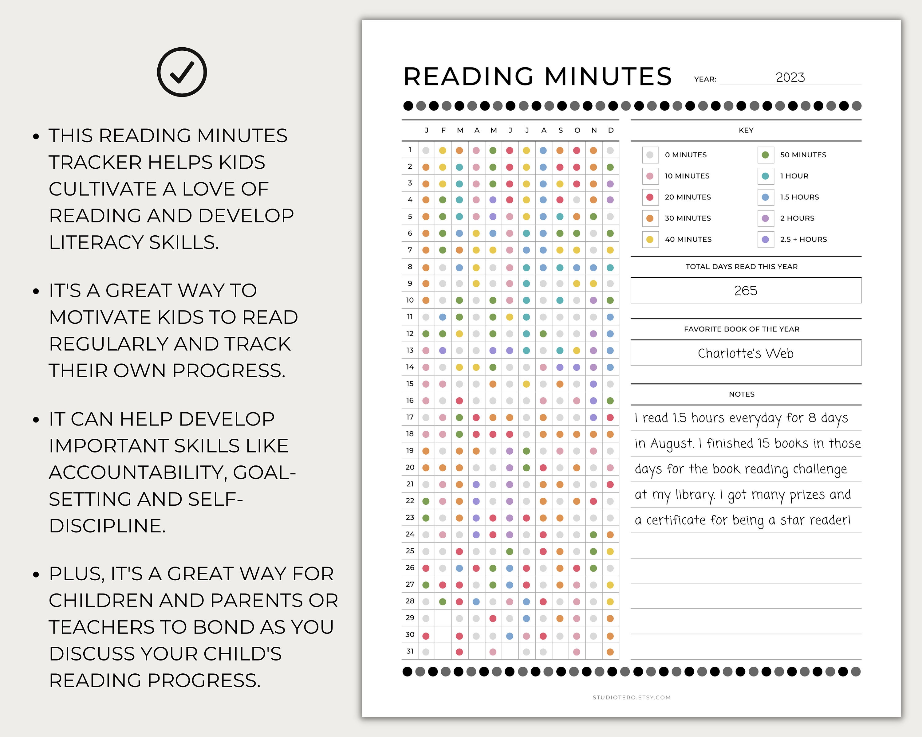 Kids Reading Minutes Tracker Printable Minimal Kids Reading Etsy