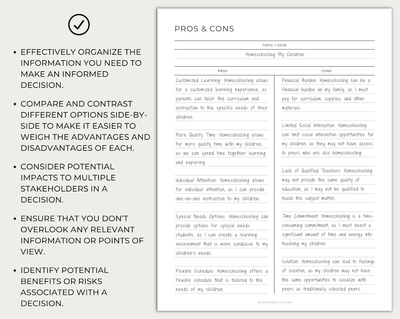 Pros & Cons Template Printable Minimal Pros and Cons List Etsy