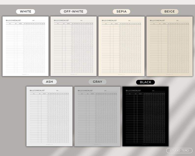 Bills Checklist, Printable, Minimal, Monthly Bill Payment Tracker, Bill ...