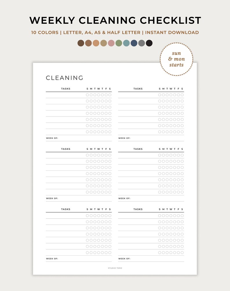 Weekly Cleaning Checklist, Cleaning Tasks, Cleaning to Do List ...