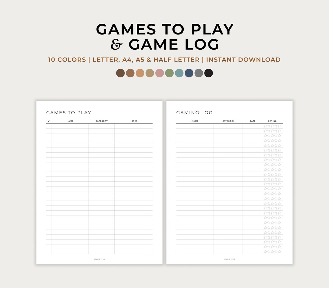 Game Log Sample Games to Play and Game Log, Video Game Journal, Gamer Log, Board Games ...