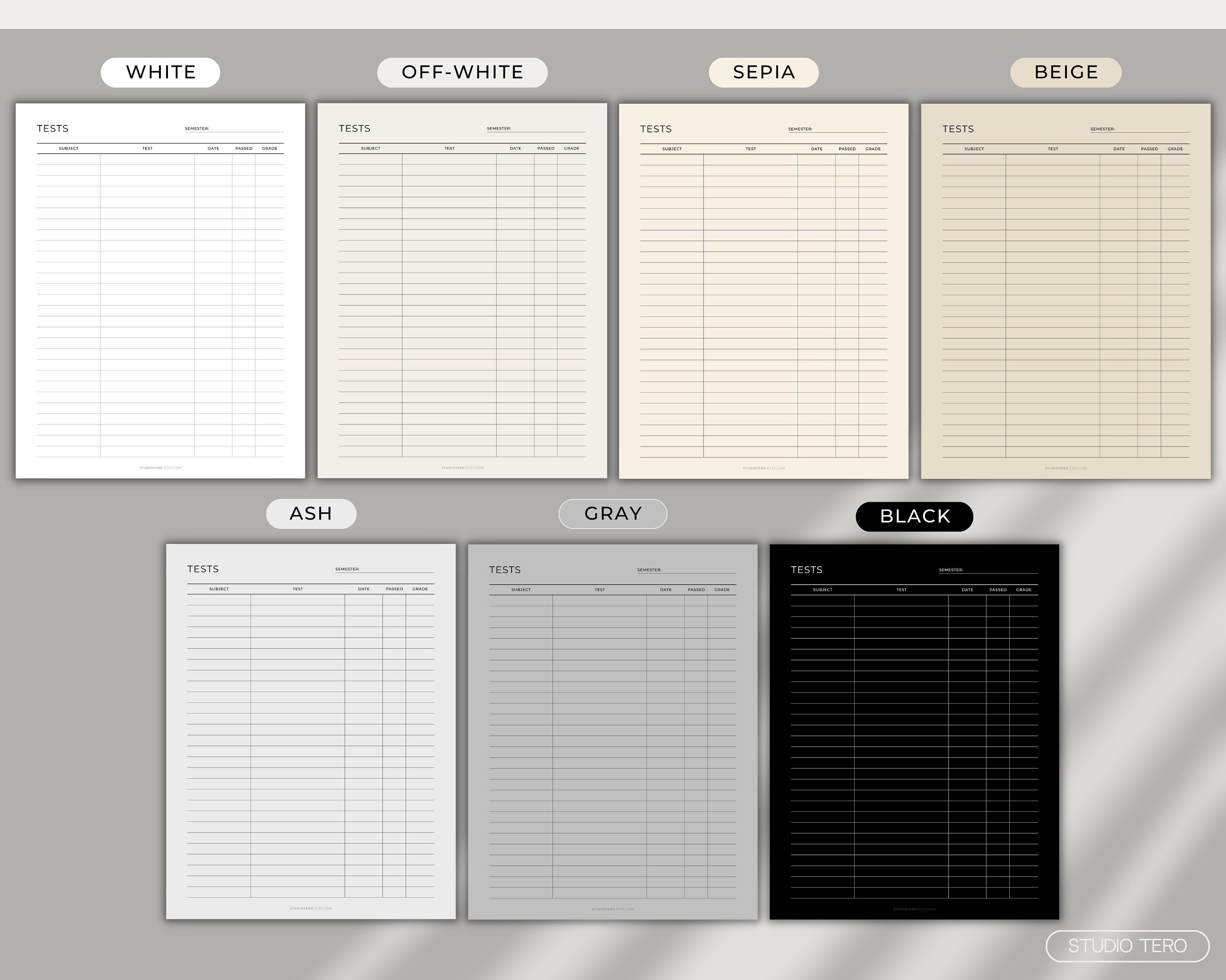Tests Tracker, Printable, Minimal, Exams Tracker, Study Planner, Exam ...