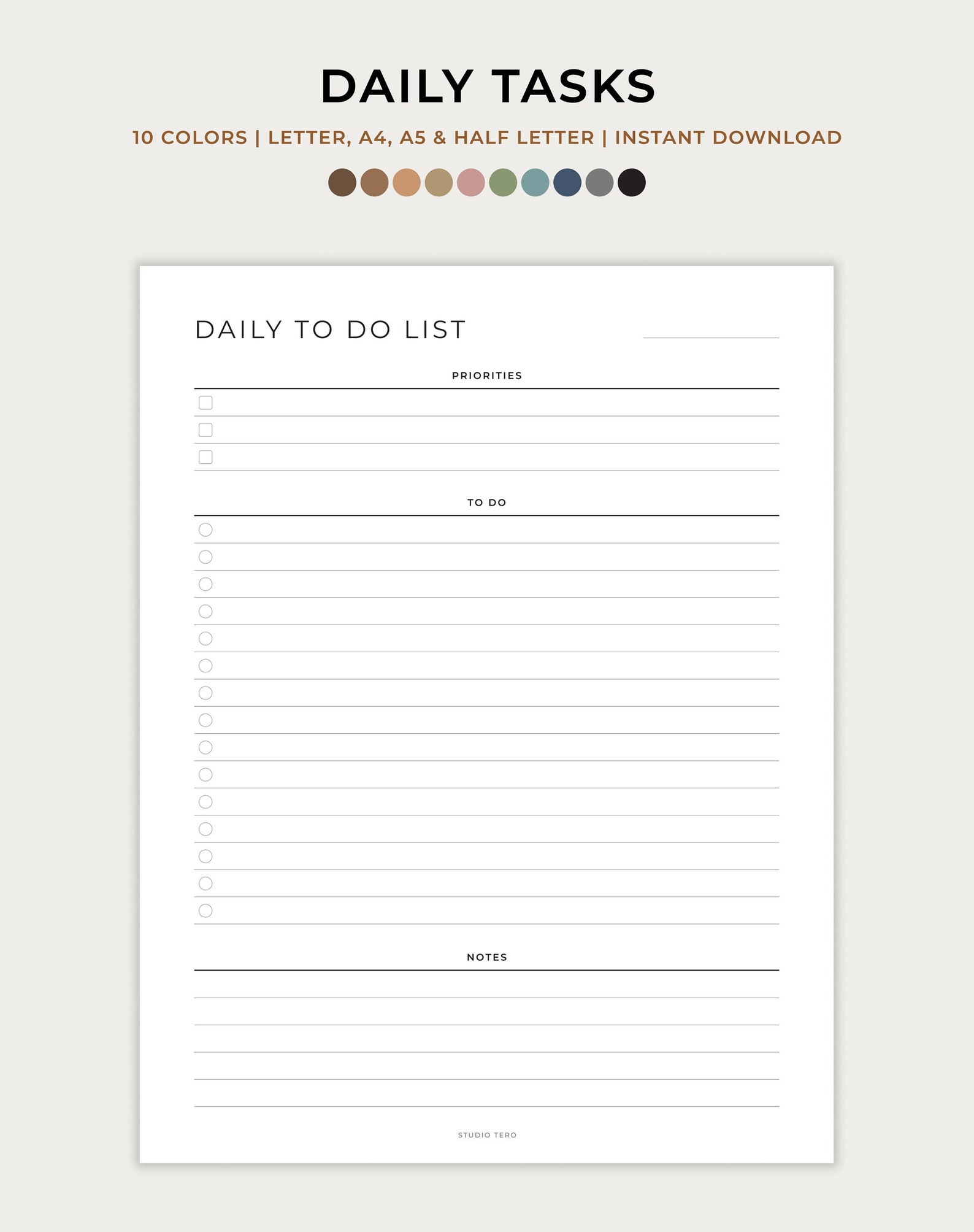 Daily Tasks, Printable Daily to Do List Template, Minimalist Daily ...