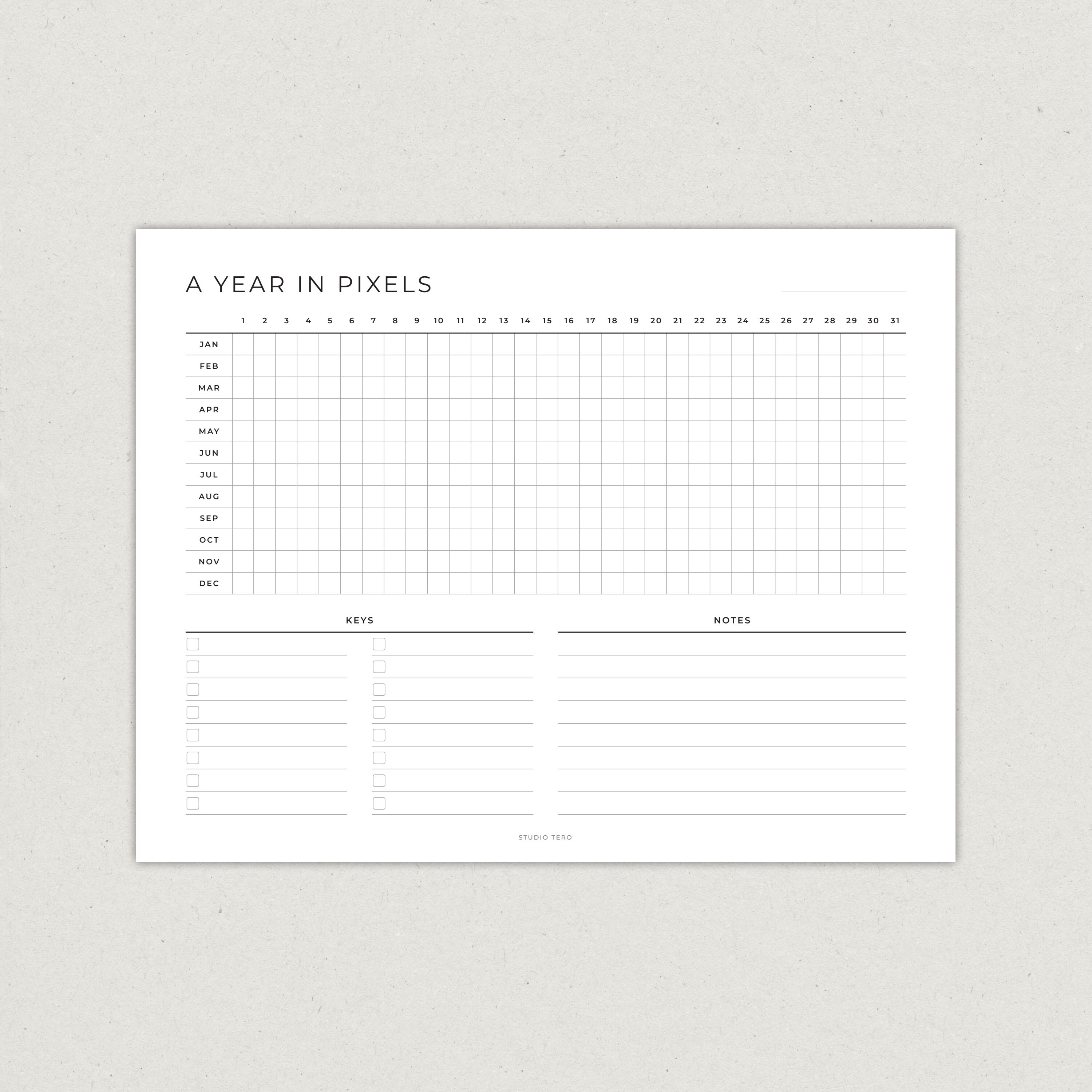 A Year in Pixels, Printable PDF, Mood Tracker, Exercise Tracker ...