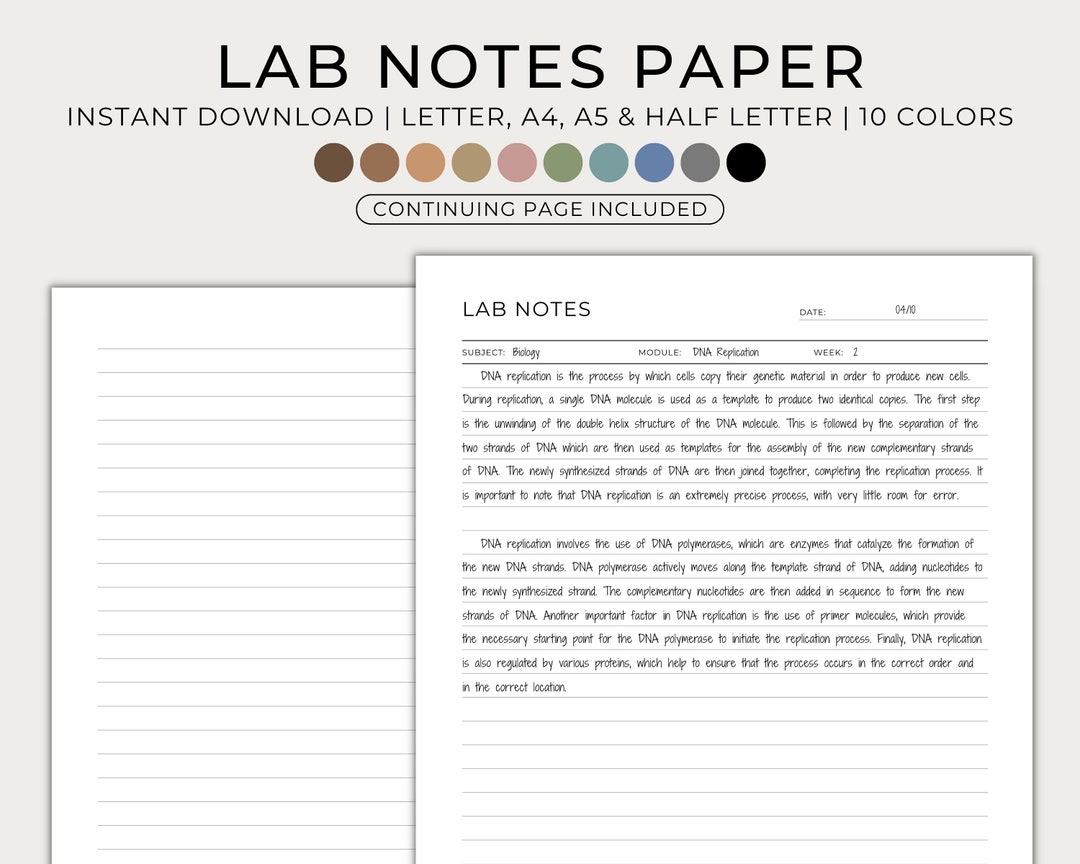 Lab Notes Paper, Printable, Minimal, Note Taking Paper, Notes Paper ...