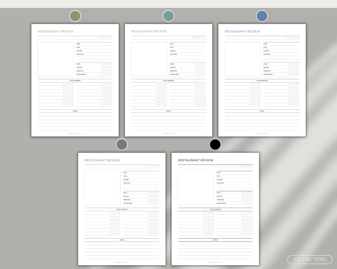 Restaurant Review Sheet, Printable, Minimal, Menu Planner, Recipe ...