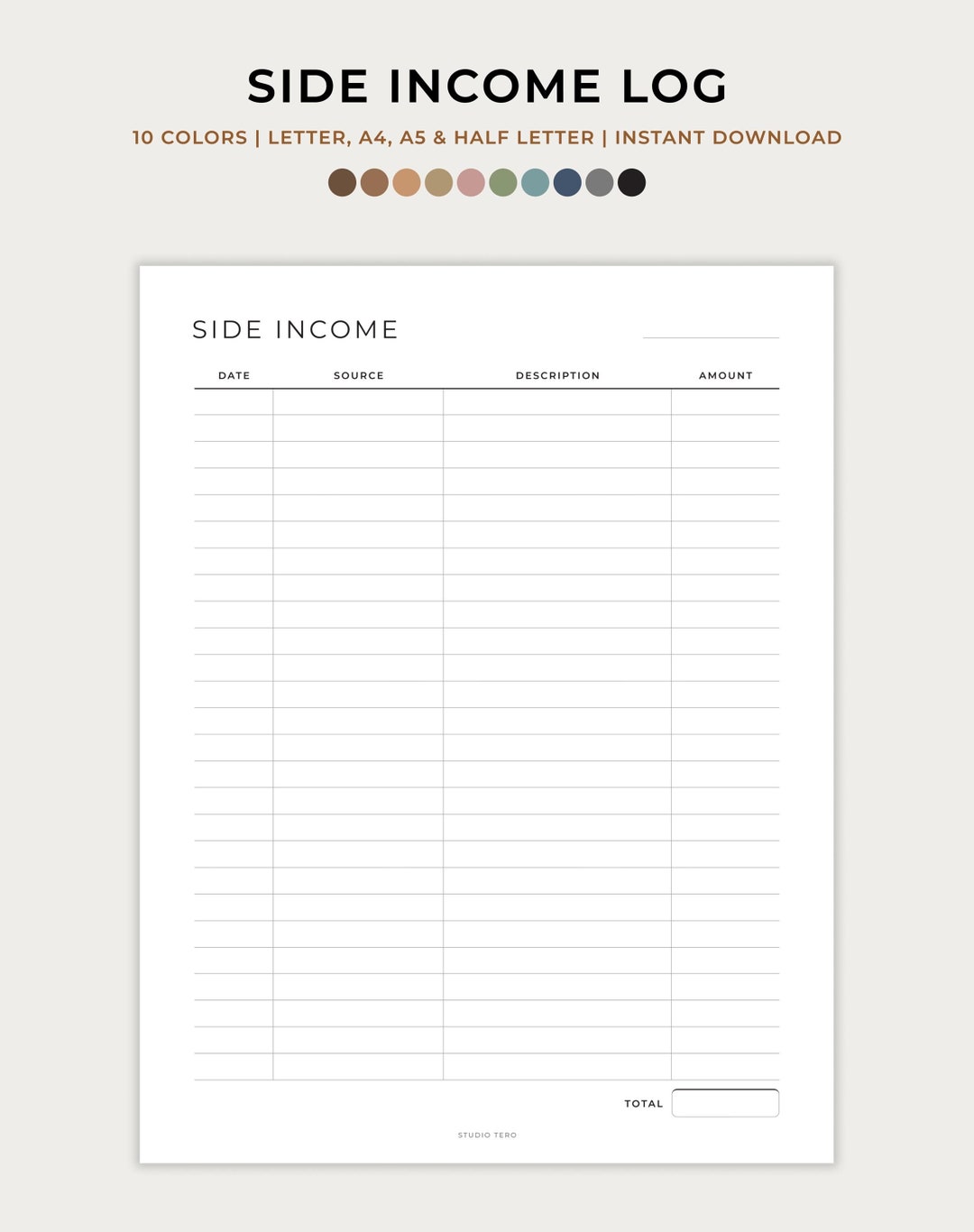 Side Income Log, Budget Planner Printable, Financial Planner, Money ...