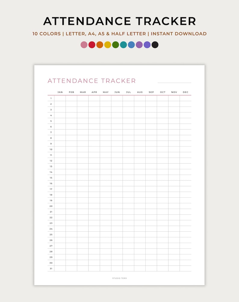 Attendance Tracker, Attendance Log, Homeschool Attendance Log, Student ...