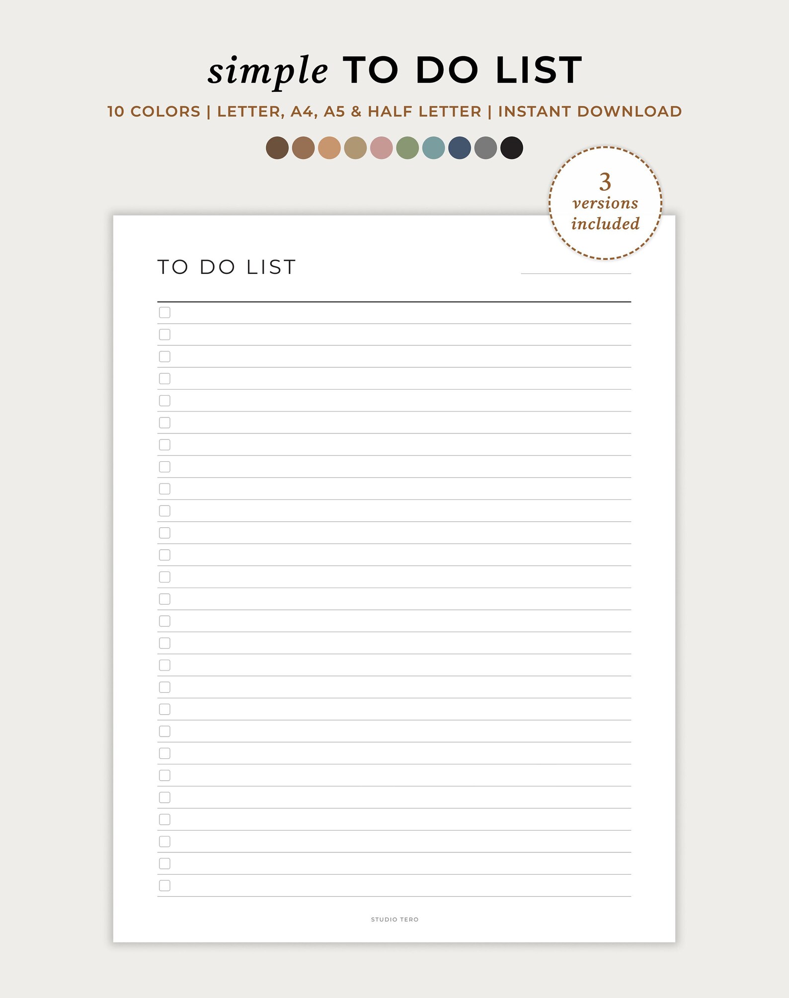 Simple to Do List Printable, Simple Tasks List Template, Productivity ...