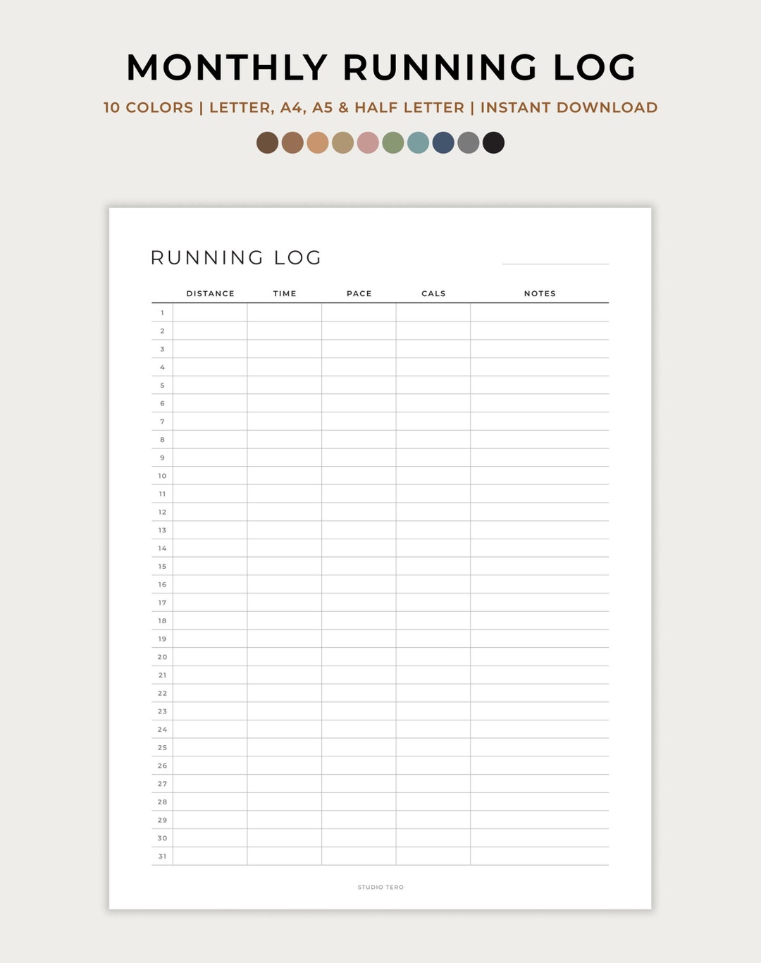 Monthly Running Log, Running Journal, Cardio Training Log, Running ...