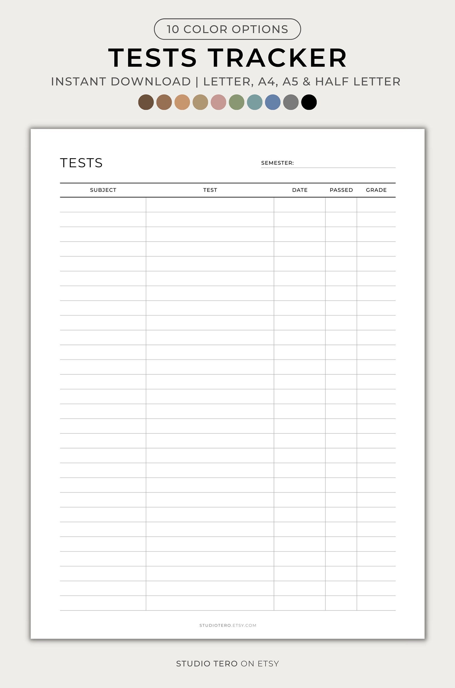 Tests Tracker, Printable, Minimal, Exams Tracker, Study Planner, Exam ...