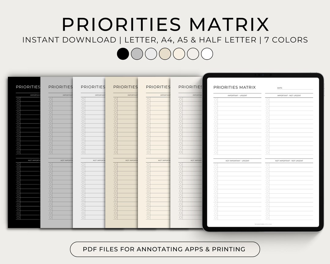 Priorities Matrix Planner, Printable, Minimal, Productivity Planner, Tasks Planner, to Do List ...
