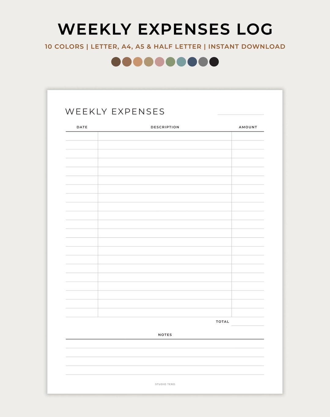Weekly Expenses Log, Expense Tracker, Spending Log, Weekly Budget ...