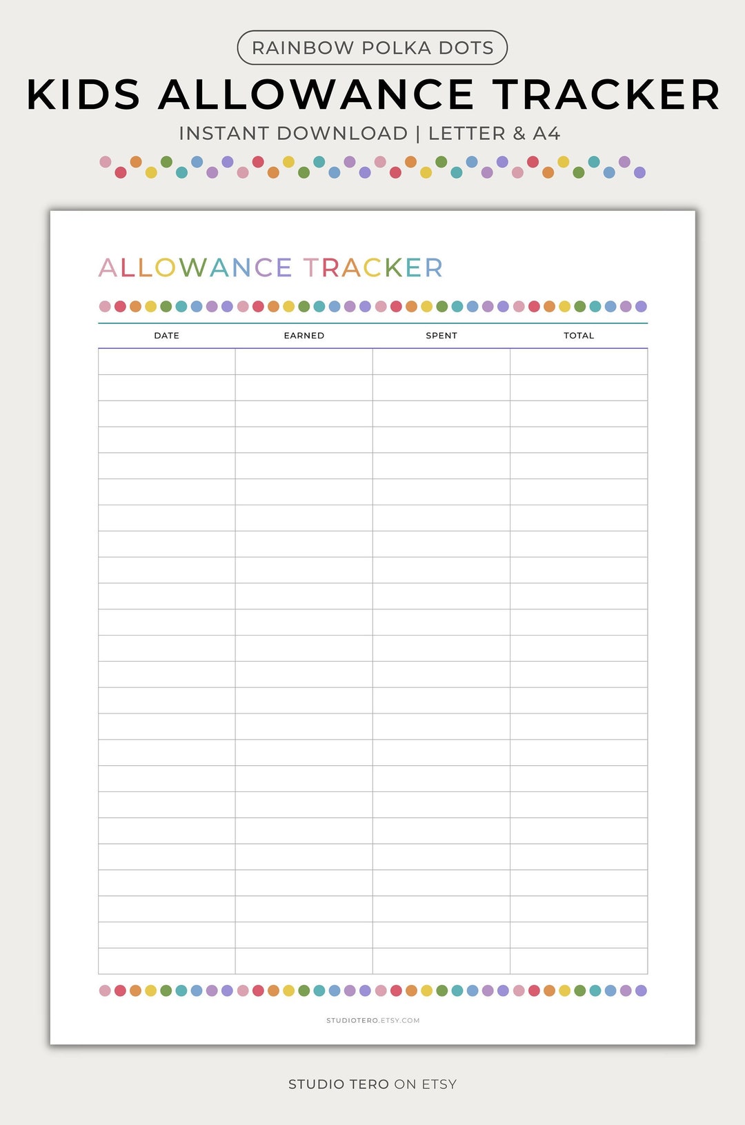 Kids Allowance Tracker, Printable, Minimal, Kids Allowance Log, Kids ...