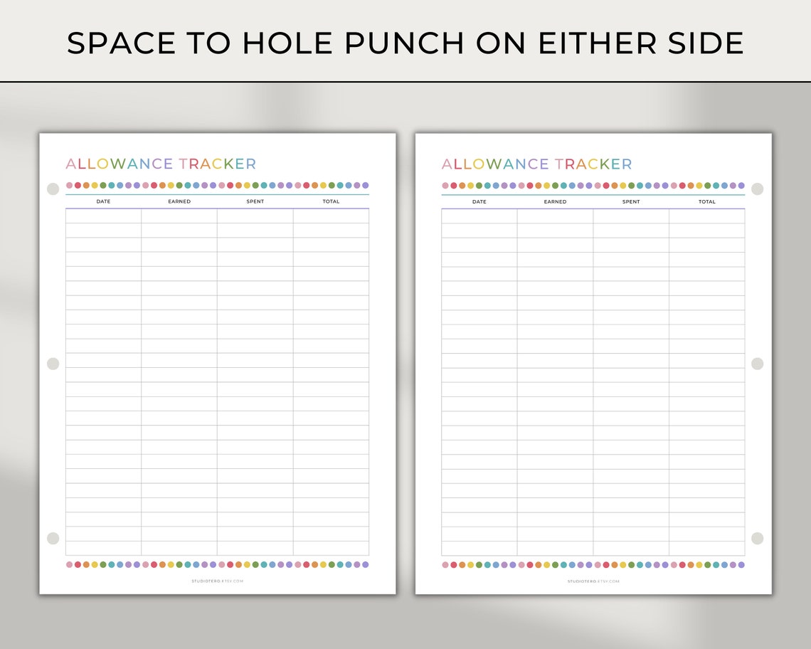 Kids Allowance Tracker, Printable, Minimal, Kids Allowance Log, Kids ...