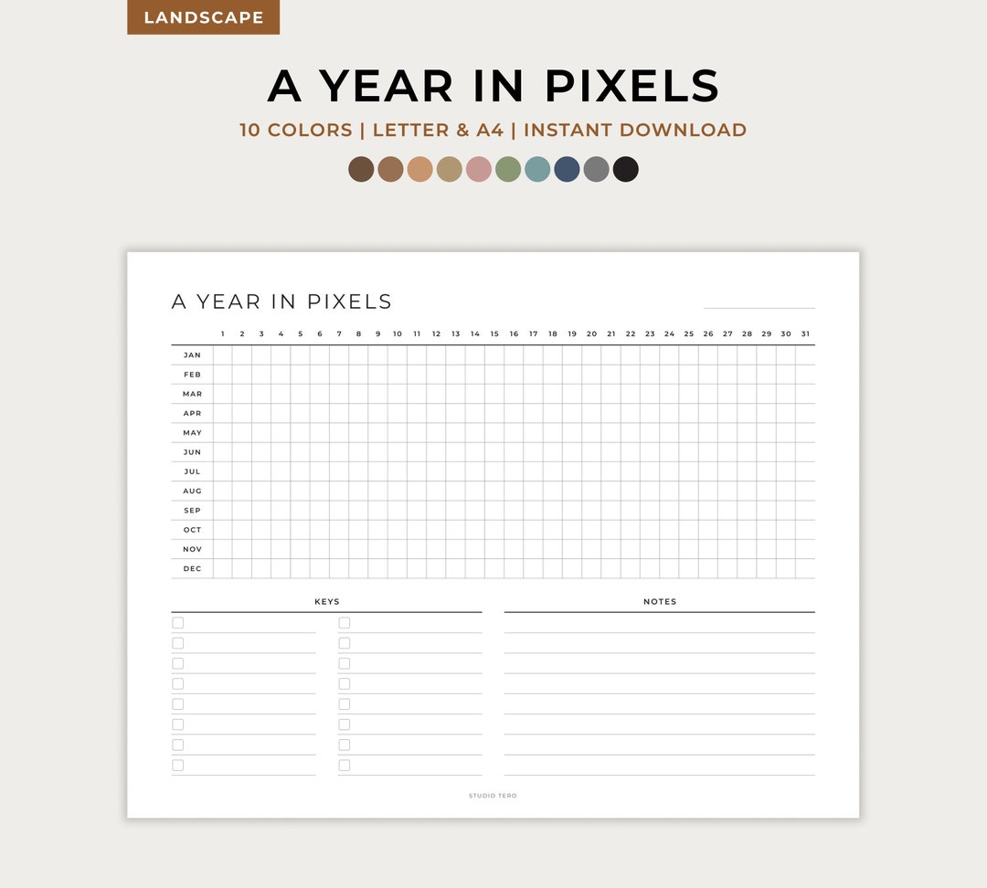 A Year in Pixels, Printable PDF, Mood Tracker, Exercise Tracker ...