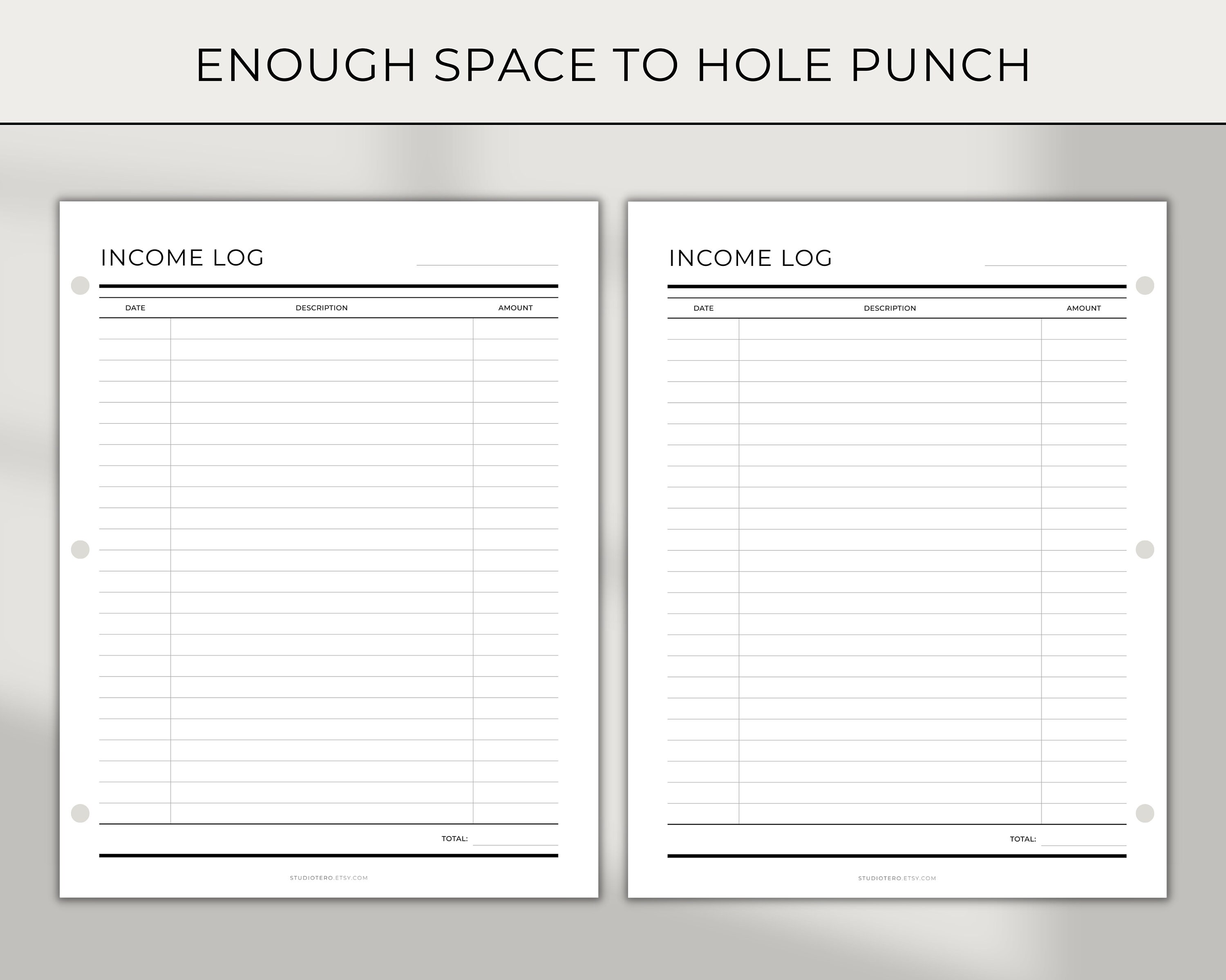 Income Log, Printable, Minimal, Productivity, Income Tracker, Budget ...