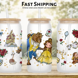 Belle and Beast Cup | Beauty Beast Customized Coffee Cup | Priness Glass | Gift | Custom 16oz Beer Glass Can | Iced Coffee | Tea | Cold brew