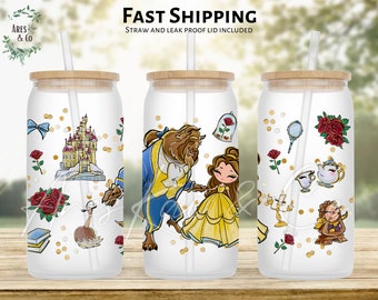 Belle and Beast Cup | Beauty Beast Customized Coffee Cup | Priness Glass | Gift | Custom 16oz Beer Glass Can | Iced Coffee | Tea | Cold brew