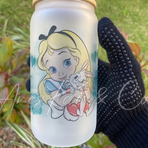 Alice Glass Tumbler Cup | Customized Coffee Cup | Drinkware | Gift Cup | Custom 16oz Beer Glass Can | Iced Coffee | Tea | Cold brew