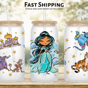 Cute Customized Jasmine Iced Coffee Cup | Aladdin Abu Genie Magic Carpet Coffee Cup | Gift | Custom 16oz Beer Glass Can | Tea | Cold brew