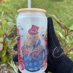 Alice Glass Cup | Customized Wonderland Coffee Cup | Gift Cup | Custom 16oz Beer Glass Can | Iced Coffee | Tea | Cold brew
