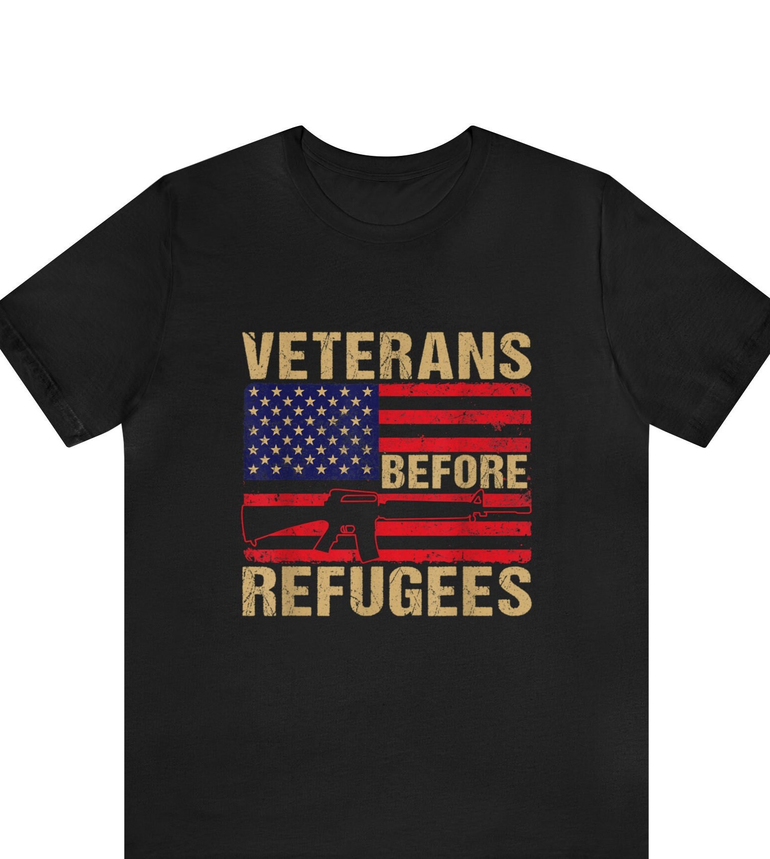 Military Veterans Before Refugees T-Shirt – Brisco Brands Unisex Crewneck Tee – Gun Rights Theme, 100% Cotton