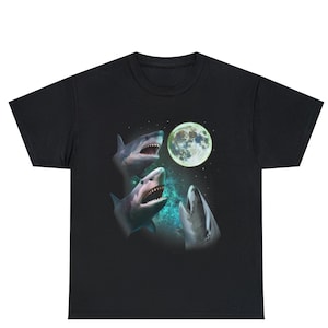 Three Great White Sharks Howl at Moon 3 Wolfs Shirt
