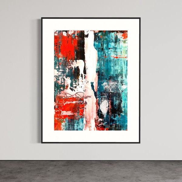 New 13” X 17” Framed Original Art - Blue, White and Orange Abstract Artwork