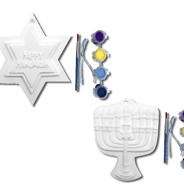 Set of 2 Plaster Hannukah Ornaments Painting Craft Kit - Star of David & Menorah