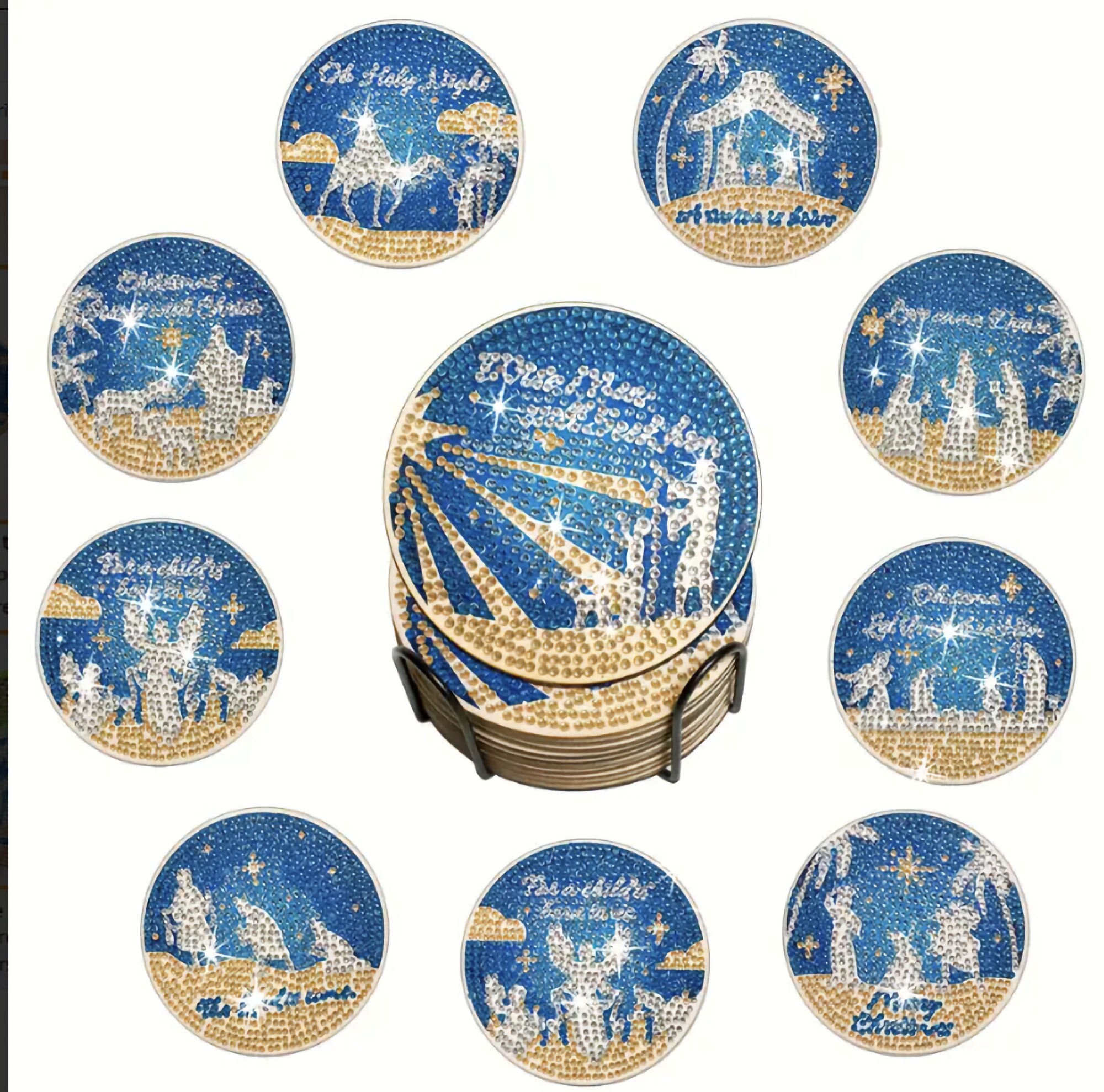 Sutowe Ceramic Coasters with Holder 8pcs DIY Diamond Coasters Kit with Holder 4 inch Rhinestone Painting Coasters Reusable