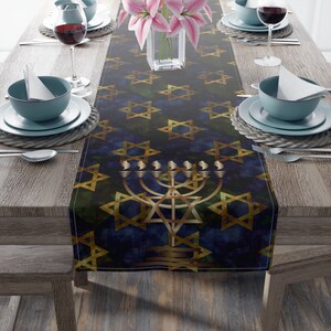 Hanukkah Table Runner, Holiday Hanukkah Decorations, Decor, Gifts, Celebration, Festival of Lights