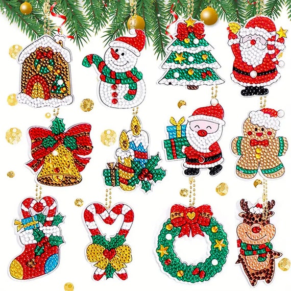 12 Pcs Christmas Diamond Painting Christmas Tree Ornaments