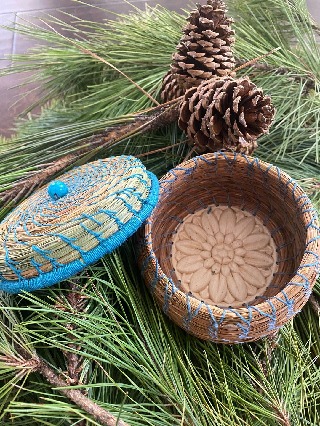 Pine Needle Basket With Lid Etsy