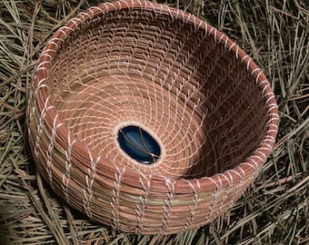 Pine Needle Basket with Agate Center - A Unique and Tranquil Gift