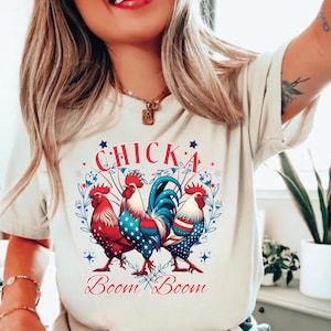 Chicka Boom/Cock A Doodle 2 PNG | 4. Juli Vaterländischen Hahn Sublimations Design | Rot Weiß Blau Bauernhof Tier Clipart | Lustiger Download