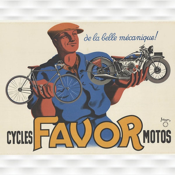 Affiche ancienne originale Favor Cycles et Motos de Grand Luxe