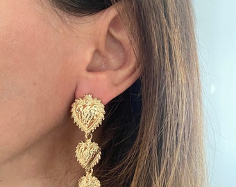 Boucles d’oreilles coeurs dorée à l’or fin, bijoux vintage,style boho chic,cadeau femme, bijou pour elle, boucles d oreilles tendance