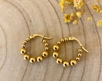 Stainless steel hoop earrings gilded with fine gold, vintage jewelry, boho chic style, trendy earrings, sezane inspiration