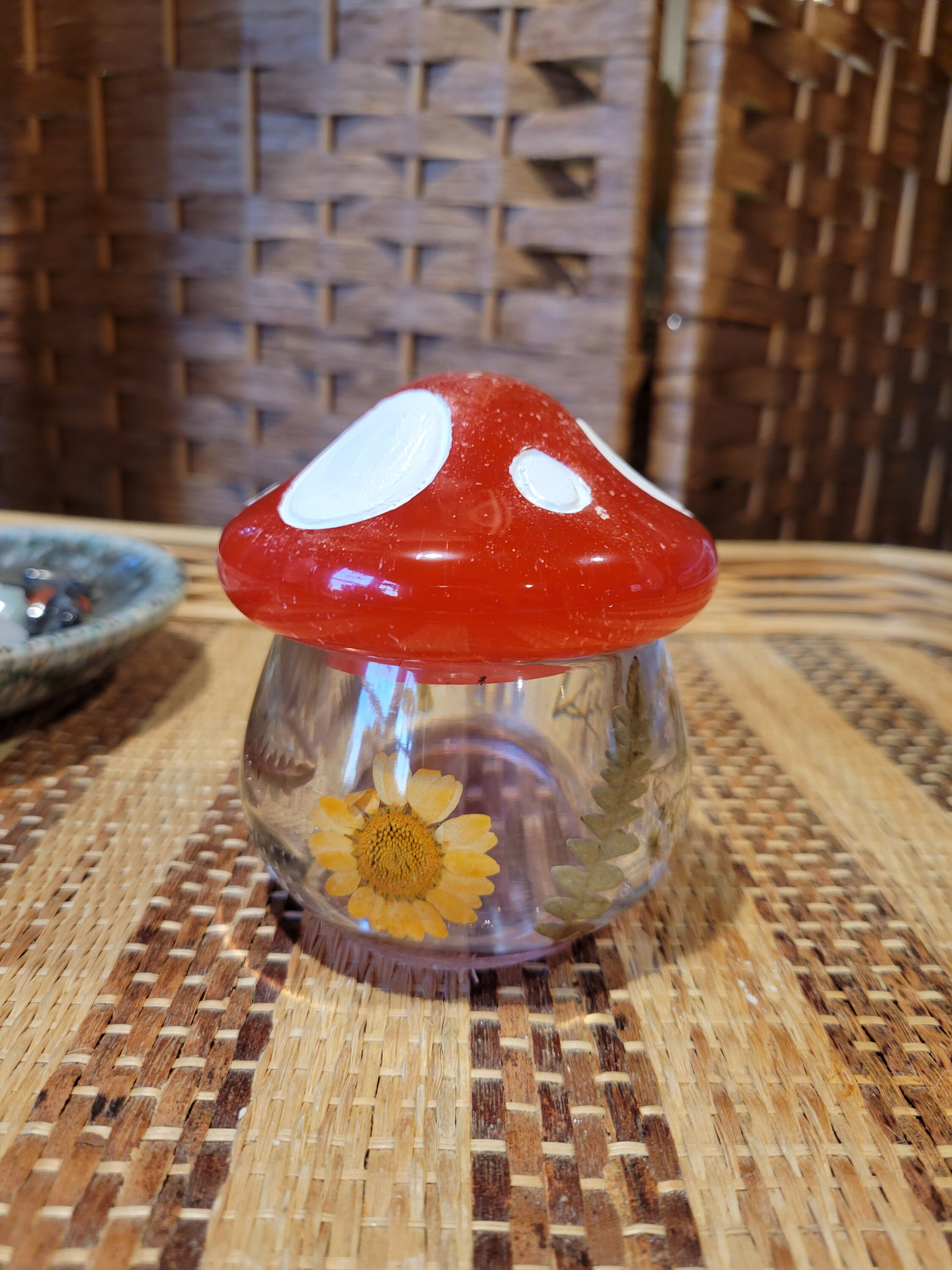 Handmade. Epoxy Resin Mushroom Jar With Red Lid Dry Flowers Etsy