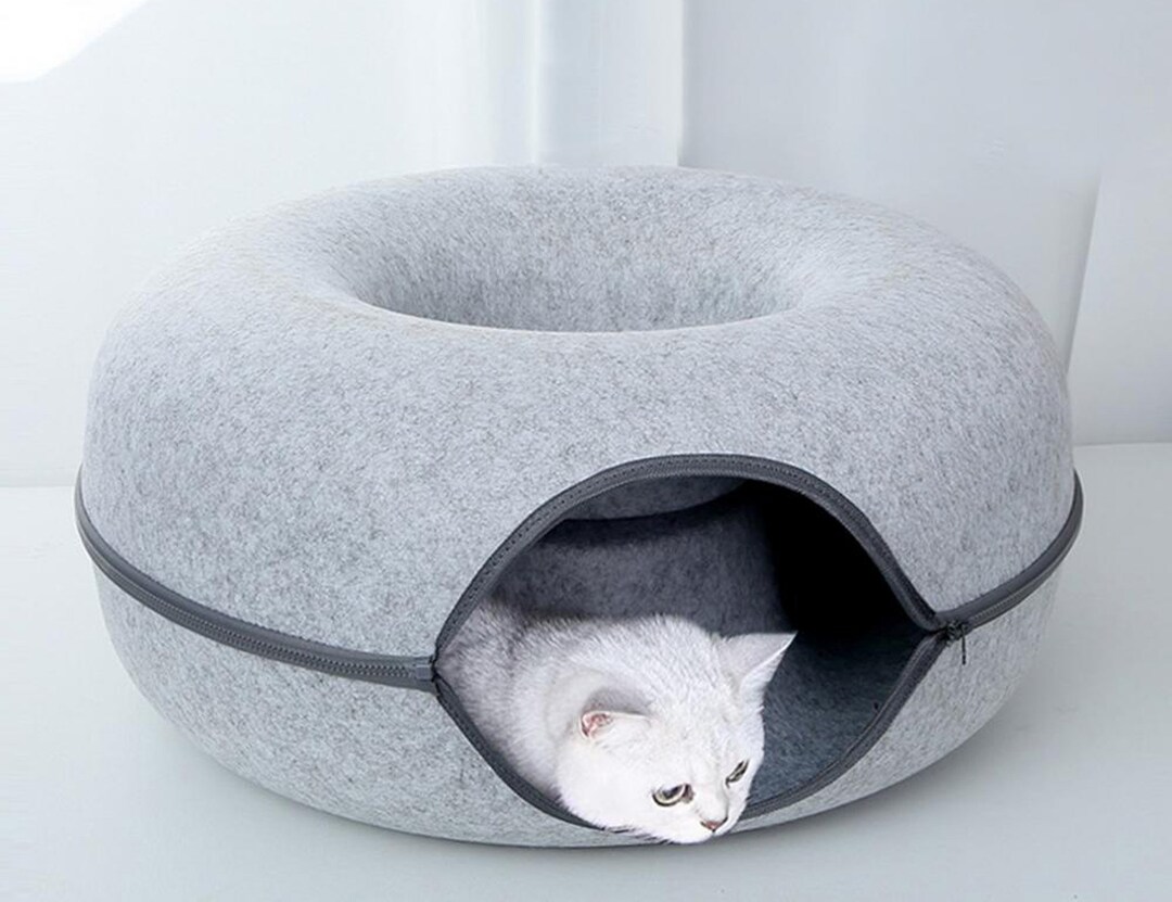 Cat Tunnel Bed Warm Cat Cave Felt Cat Cave Felt Cat Tunnel Etsy